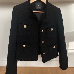 Mango Black Textured Blazer with Gold Accents